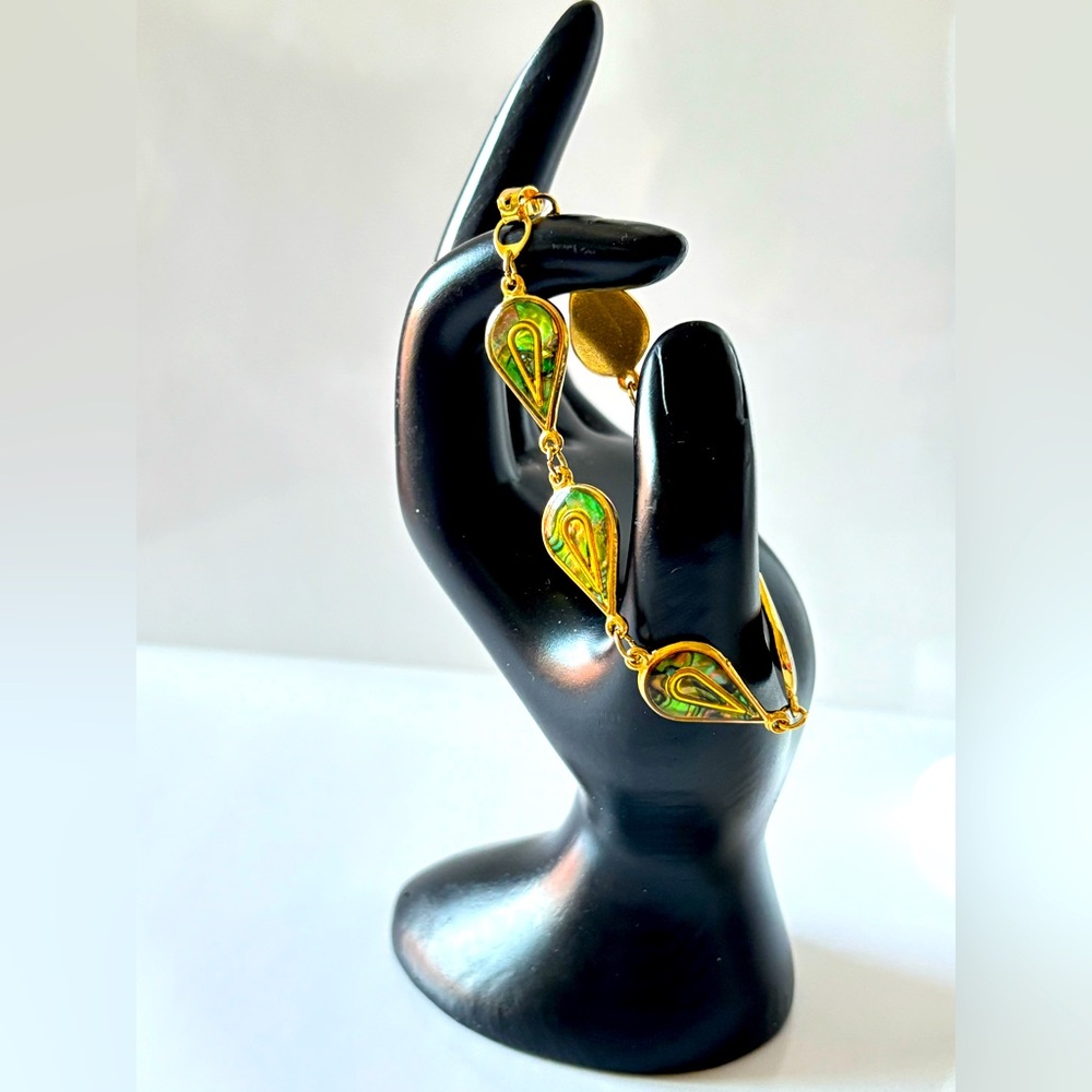 Vtg Abalone Station Link Bracelet Made In Korea size 7